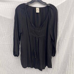 Faded Glory Peasant Top Black Flowy Boho Witchy Dark Hippie Long Sleeve, L